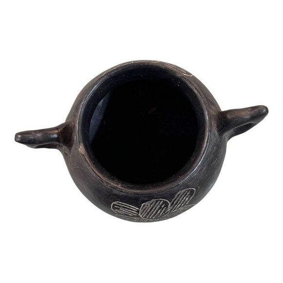 Vintage Black Ceramic Southwest Double Handled Pot Planter Floral Pattern READ - Picture 9 of 9